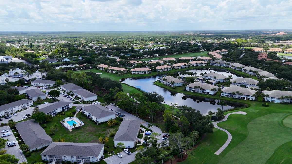 Aerial drone view of a residential community a local business would serve